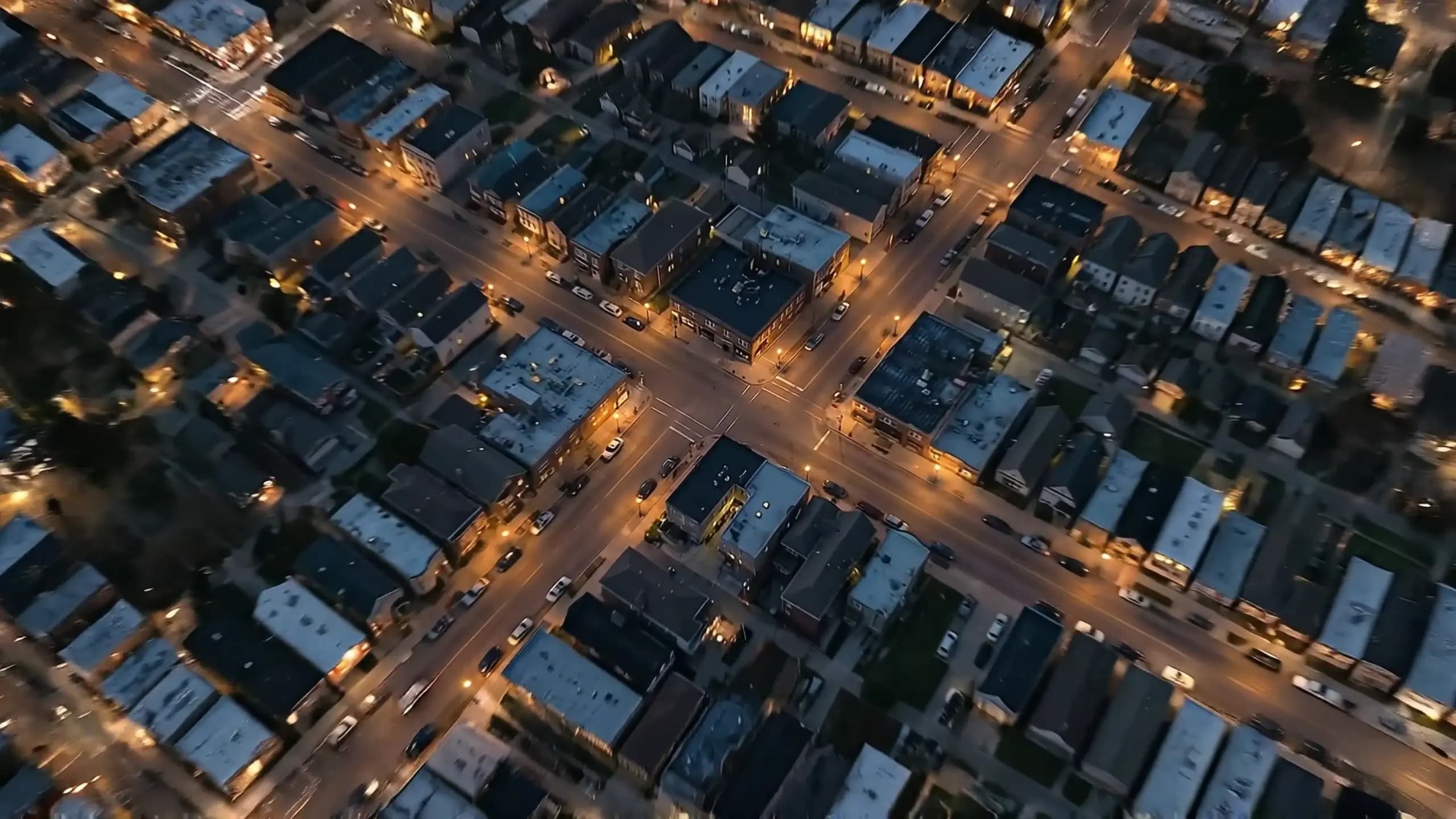 Vista cenital nocturna de una ciudad como capa de datos